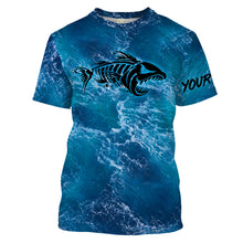 Load image into Gallery viewer, Custom blue ocean fish bone Saltwater Long sleeve Fishing Shirts UV Protection, Sea wave camo Fishing Shirts - NQS2079