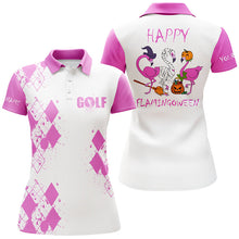 Load image into Gallery viewer, Pink Flamingo Womens golf polo shirt custom funny Halloween flamingoween golf shirt for ladies NQS6558