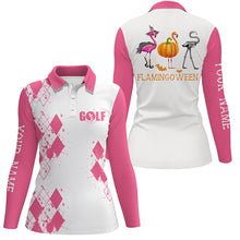Load image into Gallery viewer, Funny Halloween flamingoween Womens golf polo shirt custom Pink Flamingo golf shirt for ladies NQS6559