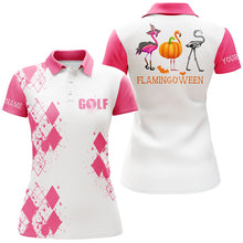 Load image into Gallery viewer, Funny Halloween flamingoween Womens golf polo shirt custom Pink Flamingo golf shirt for ladies NQS6559