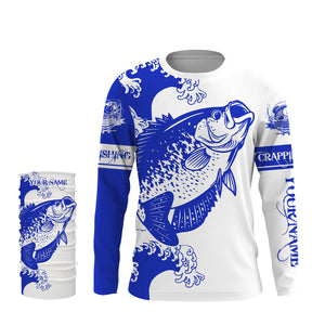 Personalized Crappie fishing tattoo jerseys, Crappie Long Sleeve Fishing tournament shirts | Blue NQS3734