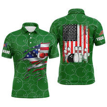 Load image into Gallery viewer, Green Bowling polo shirts for men custom name vintage American flag bowling jerseys NQS6562