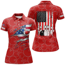 Load image into Gallery viewer, Bowling Polo shirt for women custom red vintage American flag bowling jerseys NQS6563