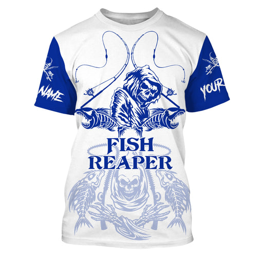 Fish reaper fishing blue shirt Customize Name Long Sleeve Fishing Shirts, fishing gift NQS2484