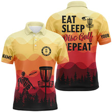 Load image into Gallery viewer, Sunset pattern Mens Disc golf polo shirts custom Eat sleep Disc golf repeat jersey, disc golf shirt NQS6826