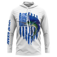 Load image into Gallery viewer, Sailfish fishing blue American flag patriotic fishing jersey UV protection Customize name long sleeves UPF 30+ gift for fisherman NQS2353