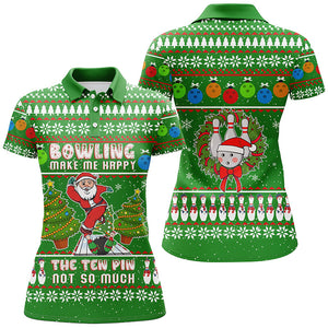 Funny ugly Christmas Santa Bowler Womens polo shirts, bowling make me happy the ten pin not so much NQS6836