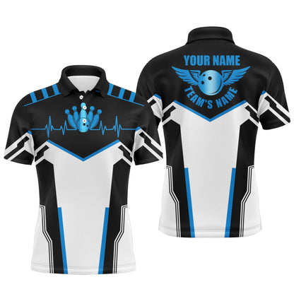 Custom Black white bowling shirt for men – personalized team jersey front view