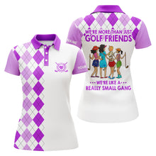 Load image into Gallery viewer, Custom womens golf polo shirts multi-color argyle plaid we&#39;re more than golf friends we&#39;re small gang NQS4904