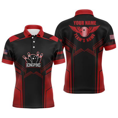 Custom Red black bowling shirt for men – personalized team jersey front view