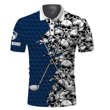 Load image into Gallery viewer, Mens long sleeve golf tops polo blue pattern skull golf clubs custom name golf performance shirts NQS3460