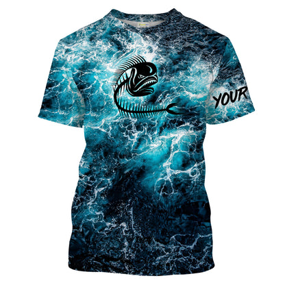Custom blue ocean Mahi mahi fish bone Saltwater Long sleeves Sea wave camo Fishing Shirts NQS2097