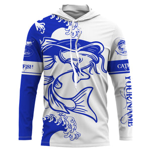Personalized Catfish fishing tattoo jerseys, Catfish Long Sleeve Fishing tournament shirts | Blue NQS3736