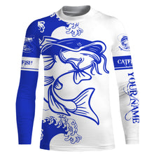 Load image into Gallery viewer, Personalized Catfish fishing tattoo jerseys, Catfish Long Sleeve Fishing tournament shirts | Blue NQS3736