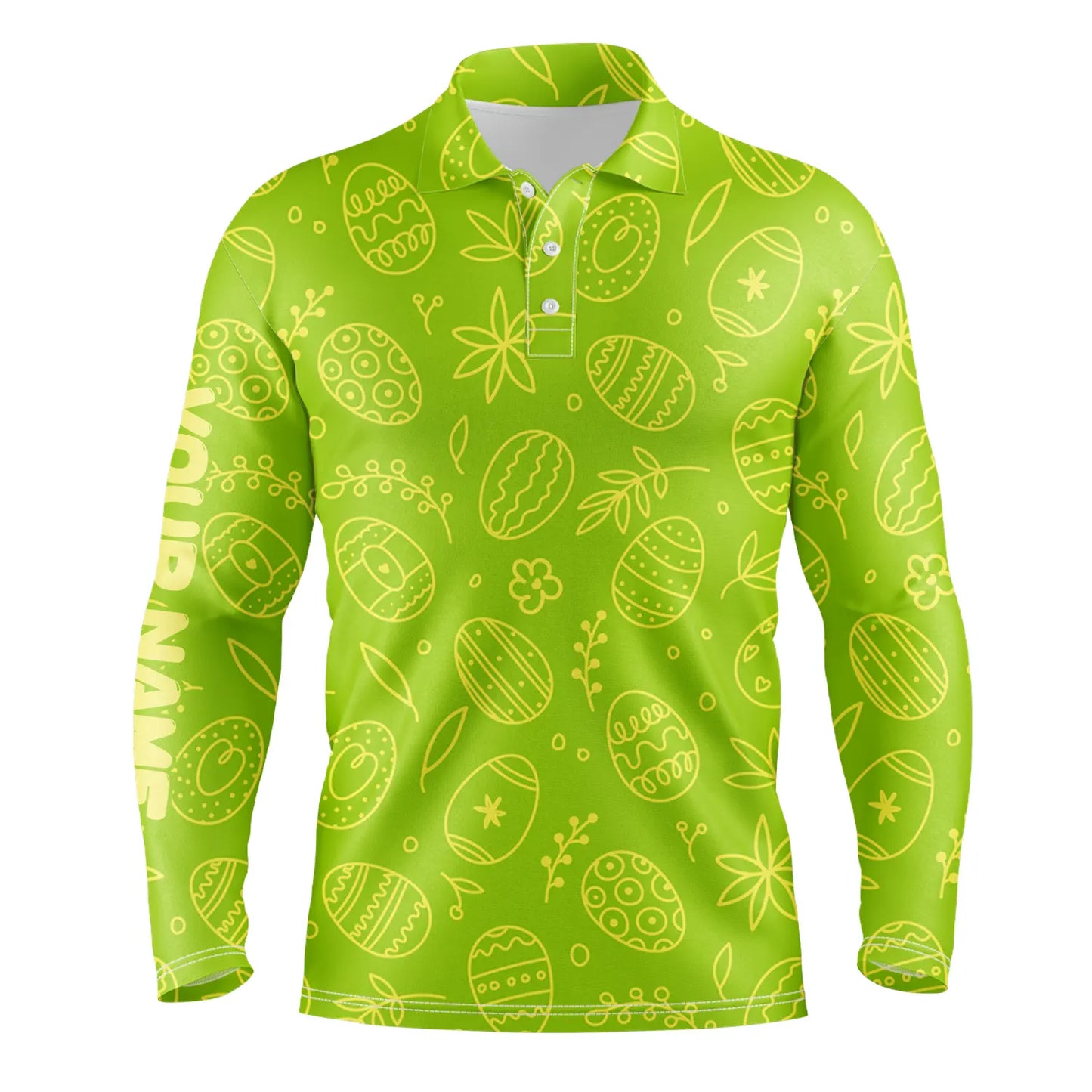 Lime green Easter eggs pattern golf shirt custom name Mens golf polo shirt, personalized golf gifts NQS4918