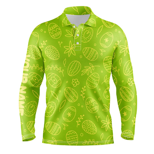 Lime green Easter eggs pattern golf shirt custom name Mens golf polo shirt, personalized golf gifts NQS4918