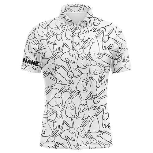 Black and white bunny pattern golf shirt custom Mens golf polo shirts, Easter's day golf gifts NQS4920