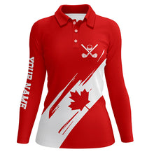 Load image into Gallery viewer, Womens golf polo shirts Red Canada flag maple leaf patriot custom team golf shirts, Canadian golf tops NQS7281