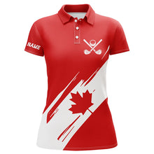 Load image into Gallery viewer, Womens golf polo shirts Red Canada flag maple leaf patriot custom team golf shirts, Canadian golf tops NQS7281