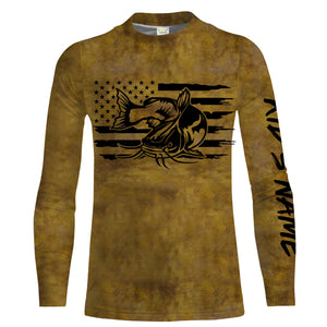 Flathead Catfish Fishing jerseys American flag patriotic, Catfish Long Sleeve Fishing Shirts NQS2208