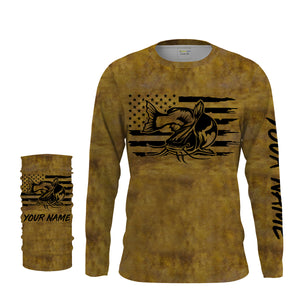 Flathead Catfish Fishing jerseys American flag patriotic, Catfish Long Sleeve Fishing Shirts NQS2208