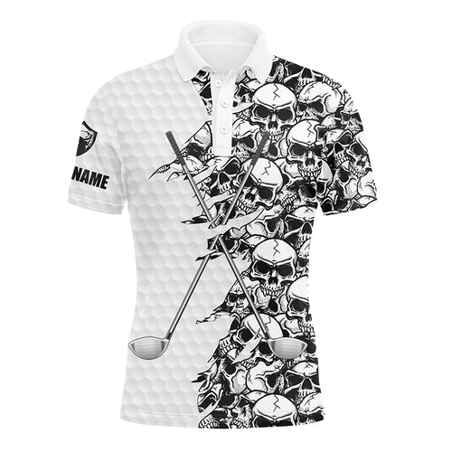 Mens long sleeve golf tops polo white pattern skull golf clubs custom name golf performance shirts NQS3918