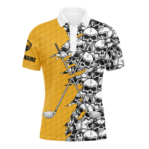 Mens long sleeve golf tops polo yellow pattern skull golf clubs custom name golf performance shirts NQS3919