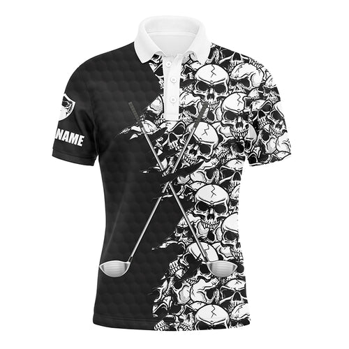 Mens long sleeve golf tops polo black pattern skull golf clubs custom name golf performance shirts NQS3920