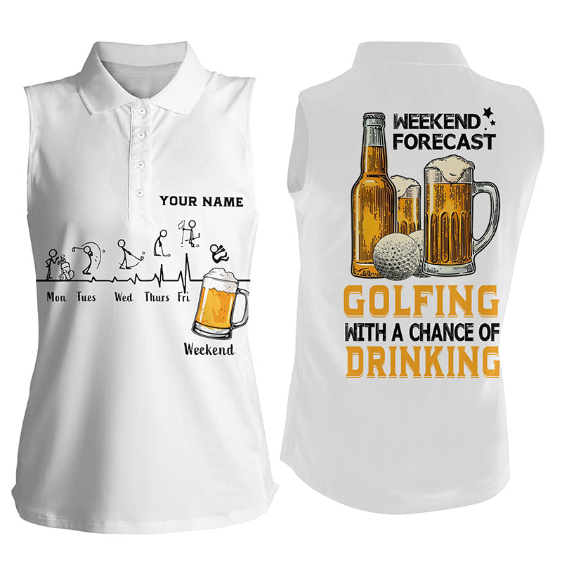 Funny Women sleeveless polo shirt custom golf tops weekend forecast golfing with a chance of drinking NQS7043