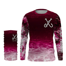 Load image into Gallery viewer, Fish on pink sea water camo Custom Name performance long sleeve fishing shirts uv protection NQS7040