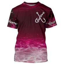 Load image into Gallery viewer, Fish on pink sea water camo Custom Name performance long sleeve fishing shirts uv protection NQS7040