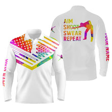 Load image into Gallery viewer, Billiards Polo Shirts for men, women watercolor American flag custom name aim shoot swear repeat NQS5239