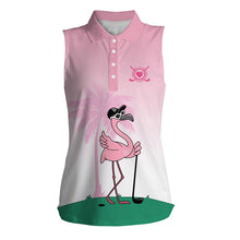 Load image into Gallery viewer, Pink Flamingo golf team Womens sleeveless polo shirts - cool gift for female golfers NQS4129