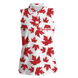 Womens sleeveless polo shirt custom patriot golf tops Red Canada maple leaf pattern team golf shirts NQS6600