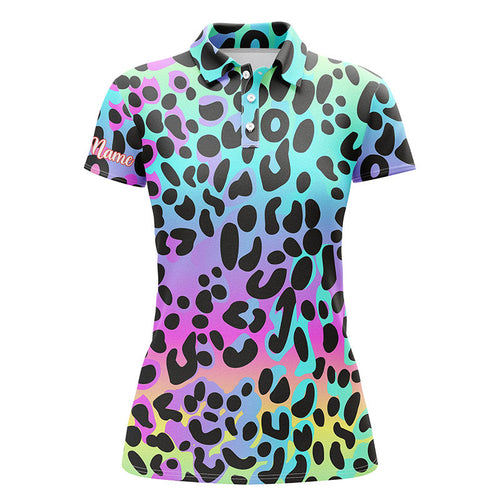 Colorful neon Rainbow leopard custom Womens golf polo shirts, team golf shirt gift for golf lovers NQS4337