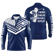 Load image into Gallery viewer, Swing swear look for ball repeat American flag custom name team golf polo shirts | Navy Blue NQS4344