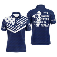 Load image into Gallery viewer, Swing swear look for ball repeat American flag custom name team golf polo shirts | Navy Blue NQS4344