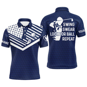 Swing swear look for ball repeat American flag custom name team golf polo shirts | Navy Blue NQS4344