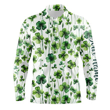 Load image into Gallery viewer, Mens golf polo shirts Green clover St Patrick's Day pattern golf shirts custom team golf polos NQS7048