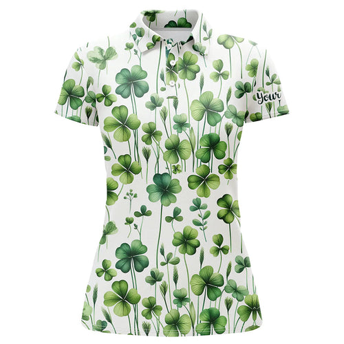 Womens golf polos shirts Green clover St Patrick's Day pattern golf shirts custom team golf polos NQS7048