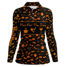 Load image into Gallery viewer, Black orange Halloween background custom Women golf polo shirt plan for the day coffee golf wine NQS6396