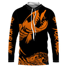 Load image into Gallery viewer, Fish skeleton reaper orange black sun protection performance custom name long sleeve fishing jerseys NQS6618