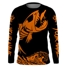 Load image into Gallery viewer, Fish skeleton reaper orange black sun protection performance custom name long sleeve fishing jerseys NQS6618