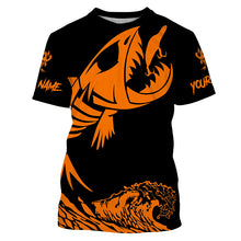 Load image into Gallery viewer, Fish skeleton reaper orange black sun protection performance custom name long sleeve fishing jerseys NQS6618