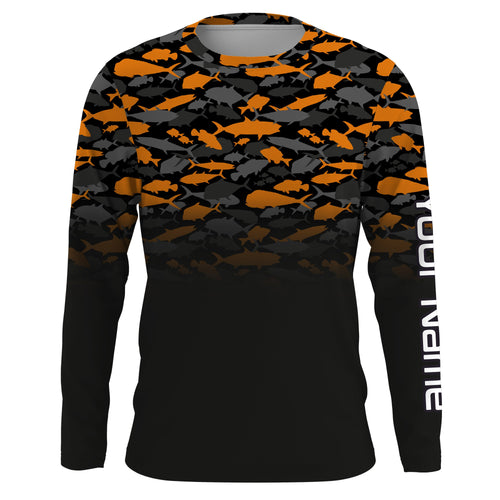 Fishing black orange camouflage UV long sleeve, hooded camo shirts Custom fishing apparel NQS2514