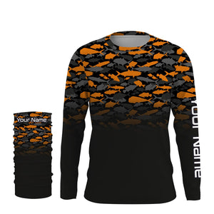 Fishing black orange camouflage UV long sleeve, hooded camo shirts Custom fishing apparel NQS2514