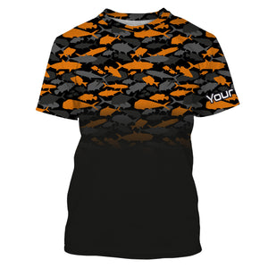 Fishing black orange camouflage UV long sleeve, hooded camo shirts Custom fishing apparel NQS2514