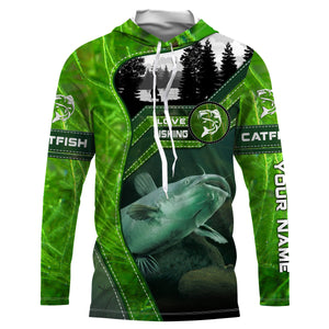 Catfish Fishing shirt green water camo Custom name long sleeves fishing shirt NQS2652