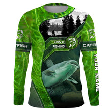 Load image into Gallery viewer, Catfish Fishing shirt green water camo Custom name long sleeves fishing shirt NQS2652