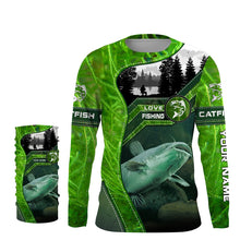 Load image into Gallery viewer, Catfish Fishing shirt green water camo Custom name long sleeves fishing shirt NQS2652